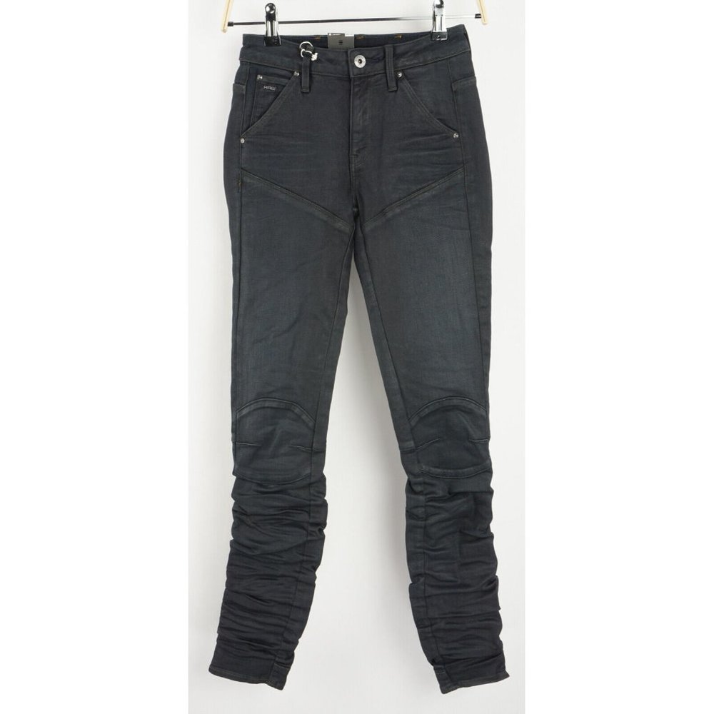 New G-Star Raw 5620 Staq Waxed Elwood Women 24 x 32 Indigo Blue Dyed Skinny Jean